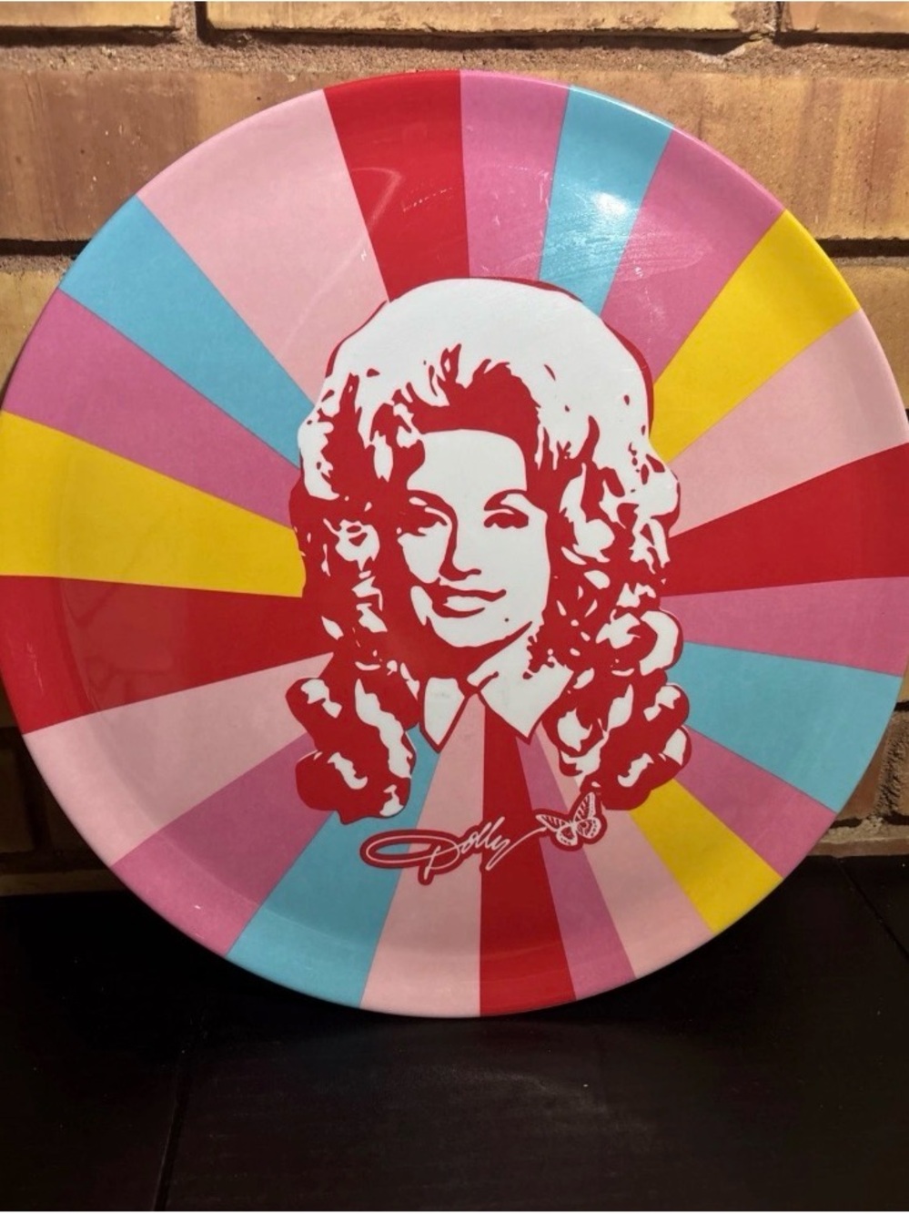 Dolly Parton 14" Round Melamine Serving Tray Pop Art Pink Red Yellow Turquoise